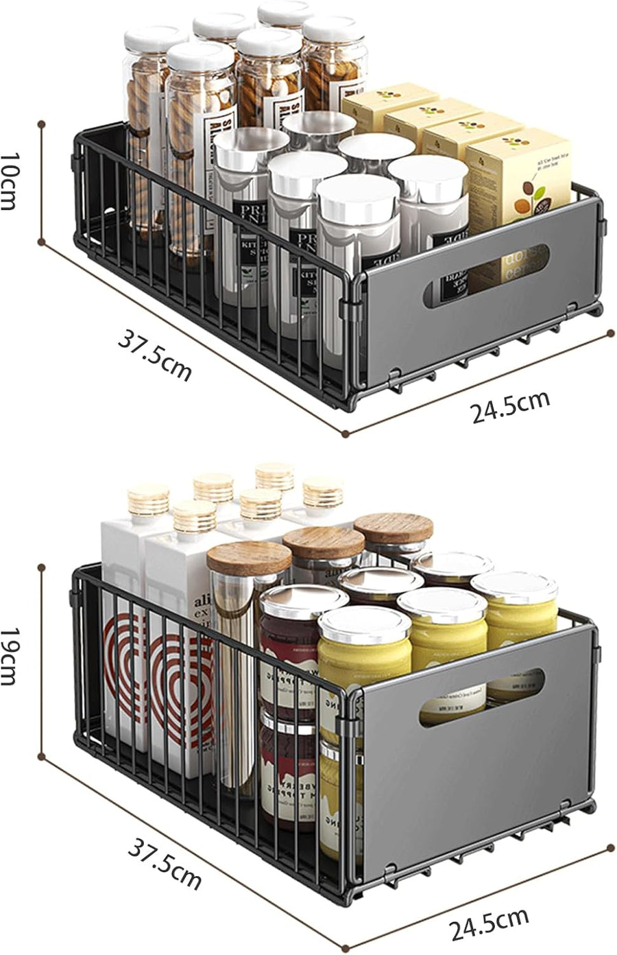 CARLA HOME 2 Pack Pullout Cabinet Kitchen Organizer Drawers with No-Drilling and Adhesive Design for Pantry & Cabinets