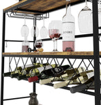 CARLA HOME Large Wine Rack with Glass Holder, Metal Designed Bottle Holder and Wood Countertop for Wine & Champagne