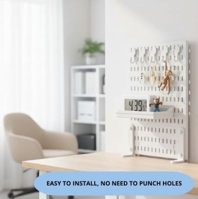 CARLA HOME 2 Pack Desk Pegboard Organizer Kit  with Hooks, Tray & Mount Ideal for Office, Gaming Setup & Home Workspace Organization (White)