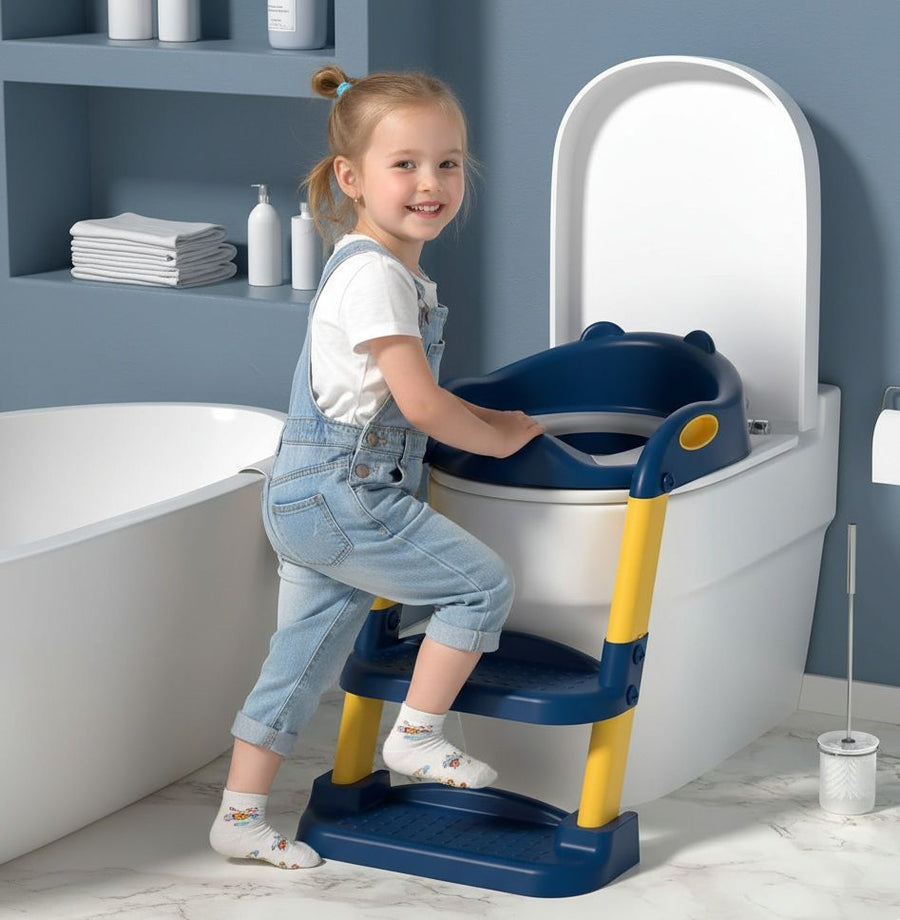 CARLA HOME Potty Training Seat with Step Stool Ladder with Anti-Slip Design, Soft Cushion & Foldable Structure for Kids Bathroom Independence