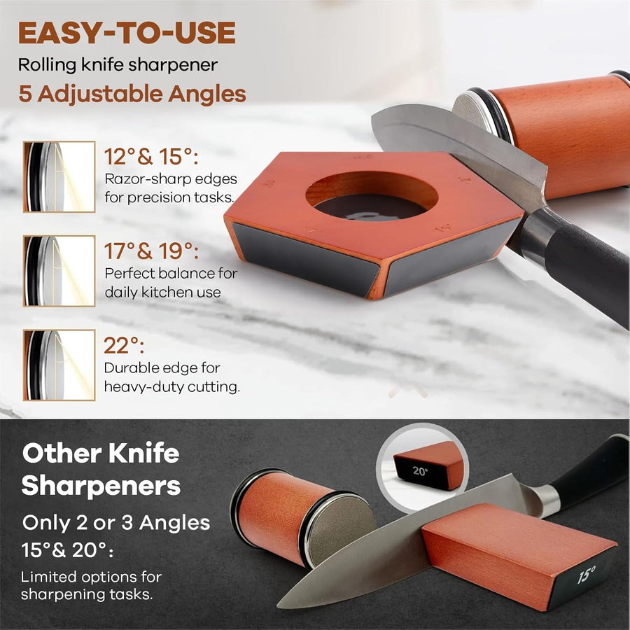 CARLA HOME Rolling Knife Sharpener Kit with 5 Magnetic Angles (12°/15°/17°/19°/22°) for Chef & Home Kitchen Use