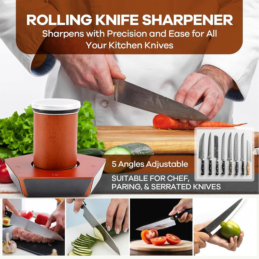 CARLA HOME Rolling Knife Sharpener Kit with 5 Magnetic Angles (12°/15°/17°/19°/22°) for Chef & Home Kitchen Use