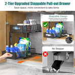 CARLA HOME 2 Pack Under Sink Organizer Pull Out Sliding Cabinet Storage Shelf with Height Adjustable for Kitchen, Bathroom or Laundry Room (Black)