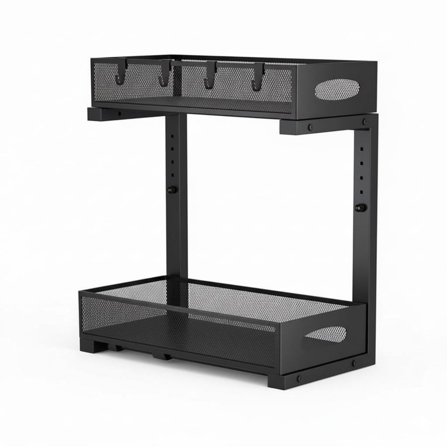 CARLA HOME 2 Pack Under Sink Organizer Pull Out Sliding Cabinet Storage Shelf with Height Adjustable for Kitchen, Bathroom or Laundry Room (Black)