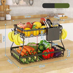 CARLA HOME 2-Tier Fruit Basket Metal Storage Bowl Kitchen Counter Organizer with Handles for Fruits, Vegetables, Snacks & Bread