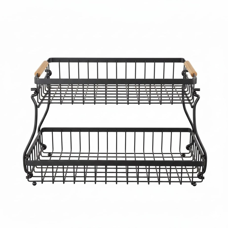 CARLA HOME 2-Tier Fruit Basket Metal Storage Bowl Kitchen Counter Organizer with Handles for Fruits, Vegetables, Snacks & Bread