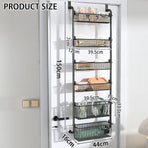 CARLA HOME 6-Tier Over the Door Organizer Heavy-Duty Metal Pantry Rack with Hanging Baskets for Home Kitchen Storage & Bathroom Door Organization (Black)
