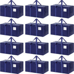 CARLA HOME 12-Pack Large Moving Storage Bags with Zippers & Handles with 95 Liters Capacity for Space Saving, Travel, Camping & Organization (Blue)