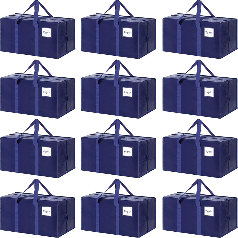 CARLA HOME 12-Pack Large Moving Storage Bags with Zippers & Handles with 95 Liters Capacity for Space Saving, Travel, Camping & Organization (Blue)