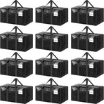 CARLA HOME 12-Pack Large Moving Storage Bags with Zippers & Handles with 95 Liters Capacity for Space Saving, Travel, Camping & Organization (Black)