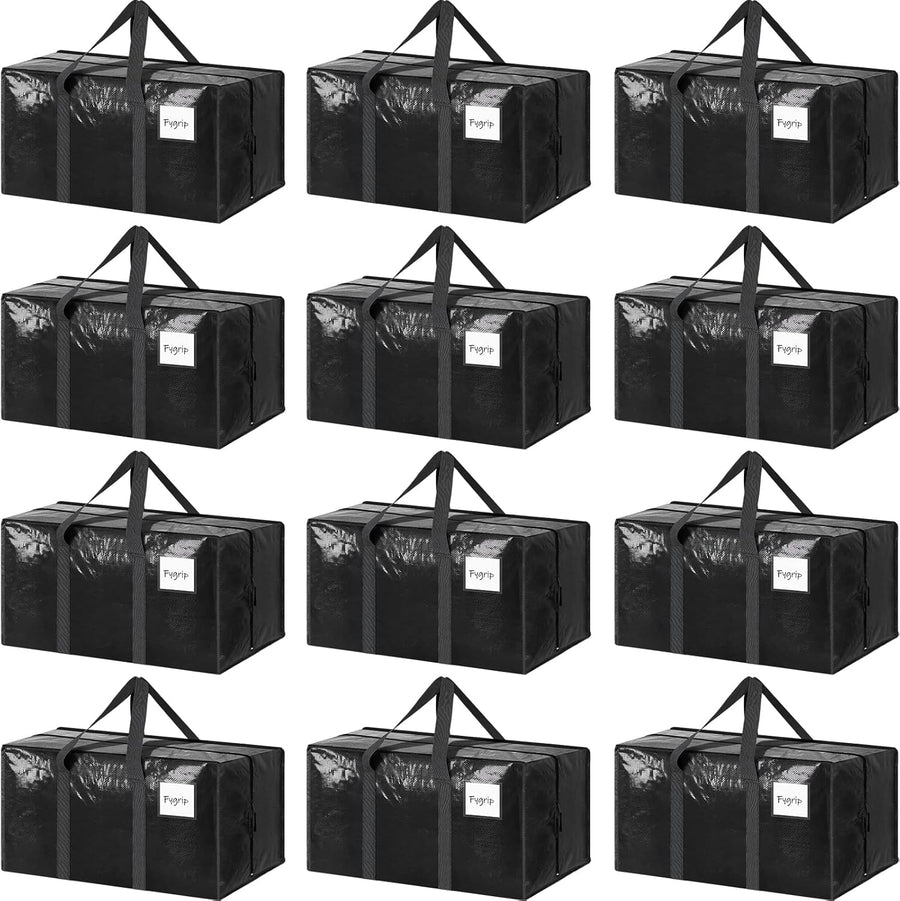 CARLA HOME 12-Pack Large Moving Storage Bags with Zippers & Handles with 95 Liters Capacity for Space Saving, Travel, Camping & Organization (Black)