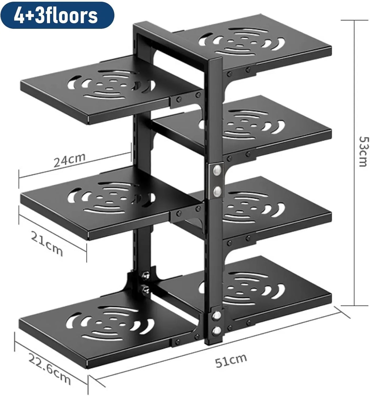 CARLA HOME Black 7 Tier Pan Organiser Rack - Heavy Duty - Adjustable - Pan Rack Kitchen