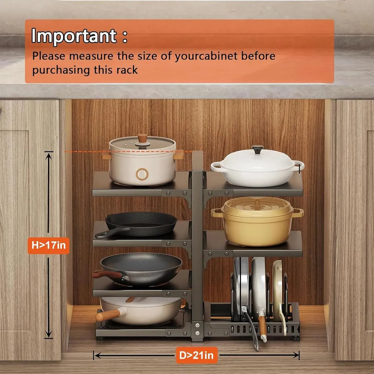 CARLA HOME Black 7 Tier Pan Organiser Rack - Heavy Duty - Adjustable - Pan Rack Kitchen