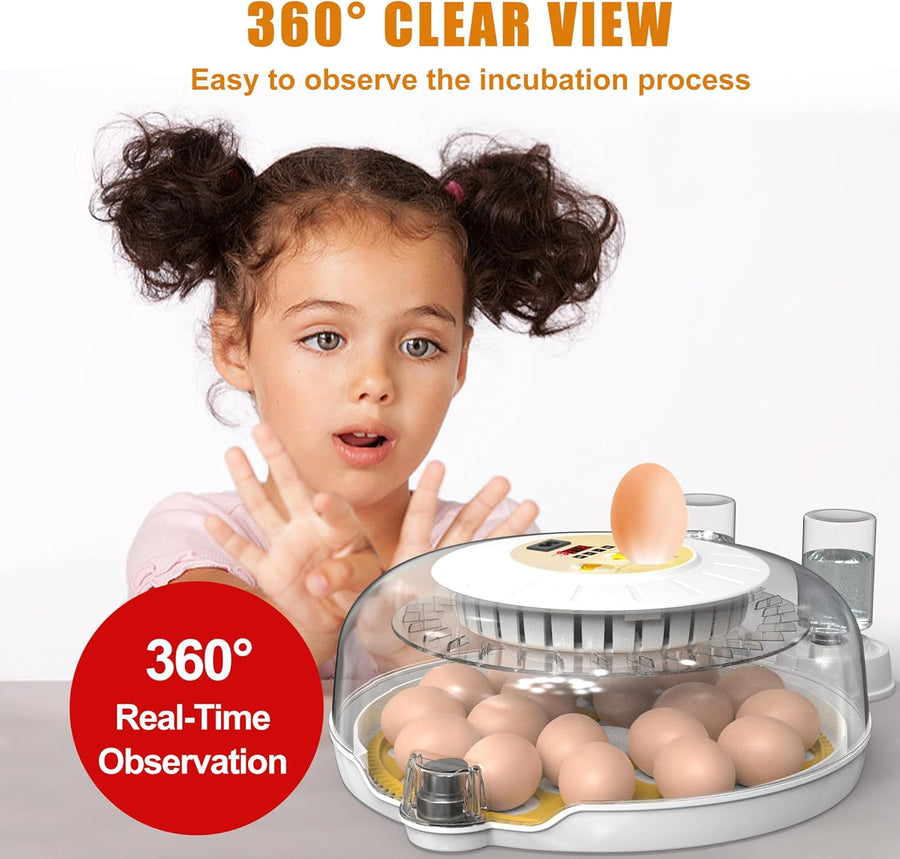 CARLA HOME 18 Egg Incubator with Automatic Turning, LED Display, Humidity & Temperature Control, Auto Water System & Built-in Egg Candler for Chicken, Duck, Quail, Goose