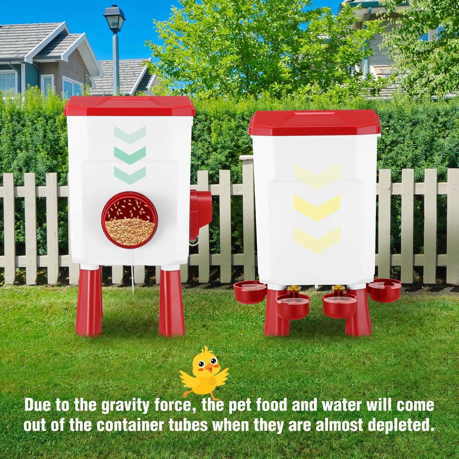 CARLA HOME Automatic Chicken Feeder Waterer Set with 8KG Food 7L Water Capacity for Coop, Chickens, Ducks, Quails (Red)