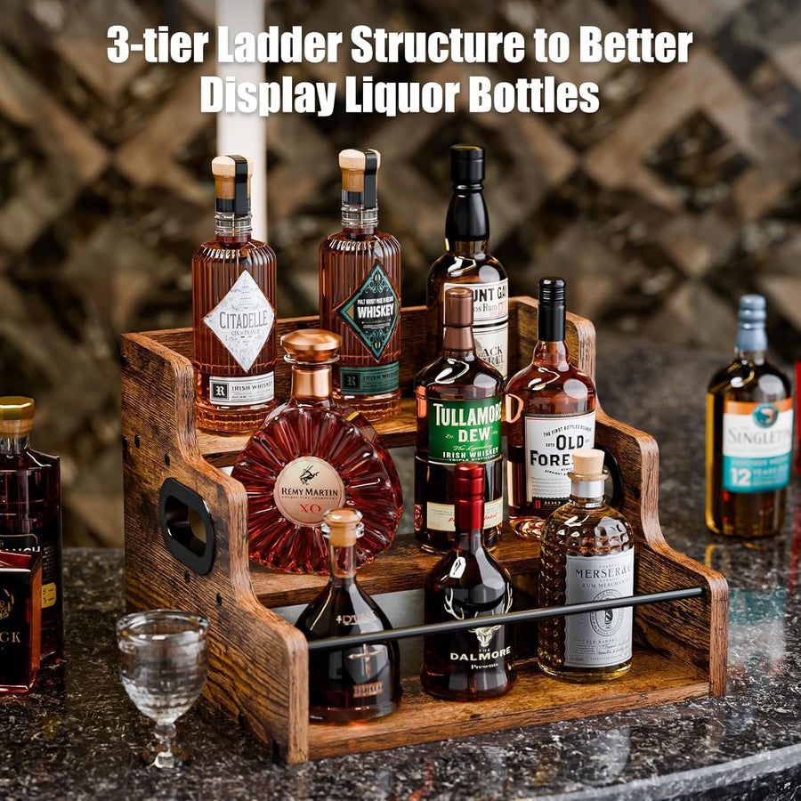 CARLA HOME 3-Tier Liquor Bottle Display Shelf Rack Bar Organizer for Whiskey, Wine, Coffee Syrups, Spirits & Bottles