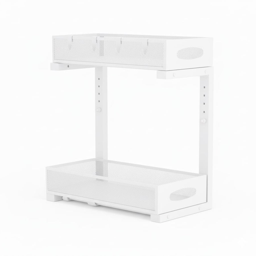 CARLA HOME 2 Pack Under Sink Organizer Pull Out Sliding Cabinet Storage Shelf with Height Adjustable for Kitchen, Bathroom or Laundry Room (White)