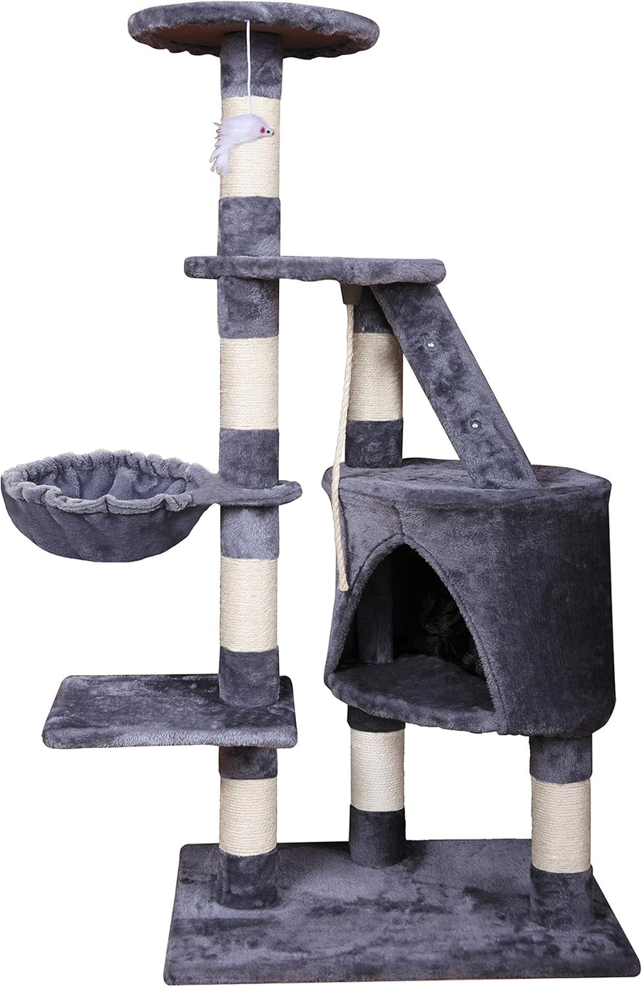 CARLA HOME 120cm Cat Tree for Indoor Cats with Condo, Hammock & Plush Perchfor for Kittens & Adult Cats