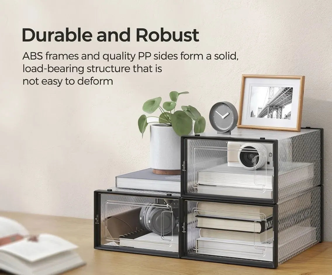 CARLA HOME 6-Pack Clear Stackable Shoe Storage Boxes - Black - Shoe Box Storage