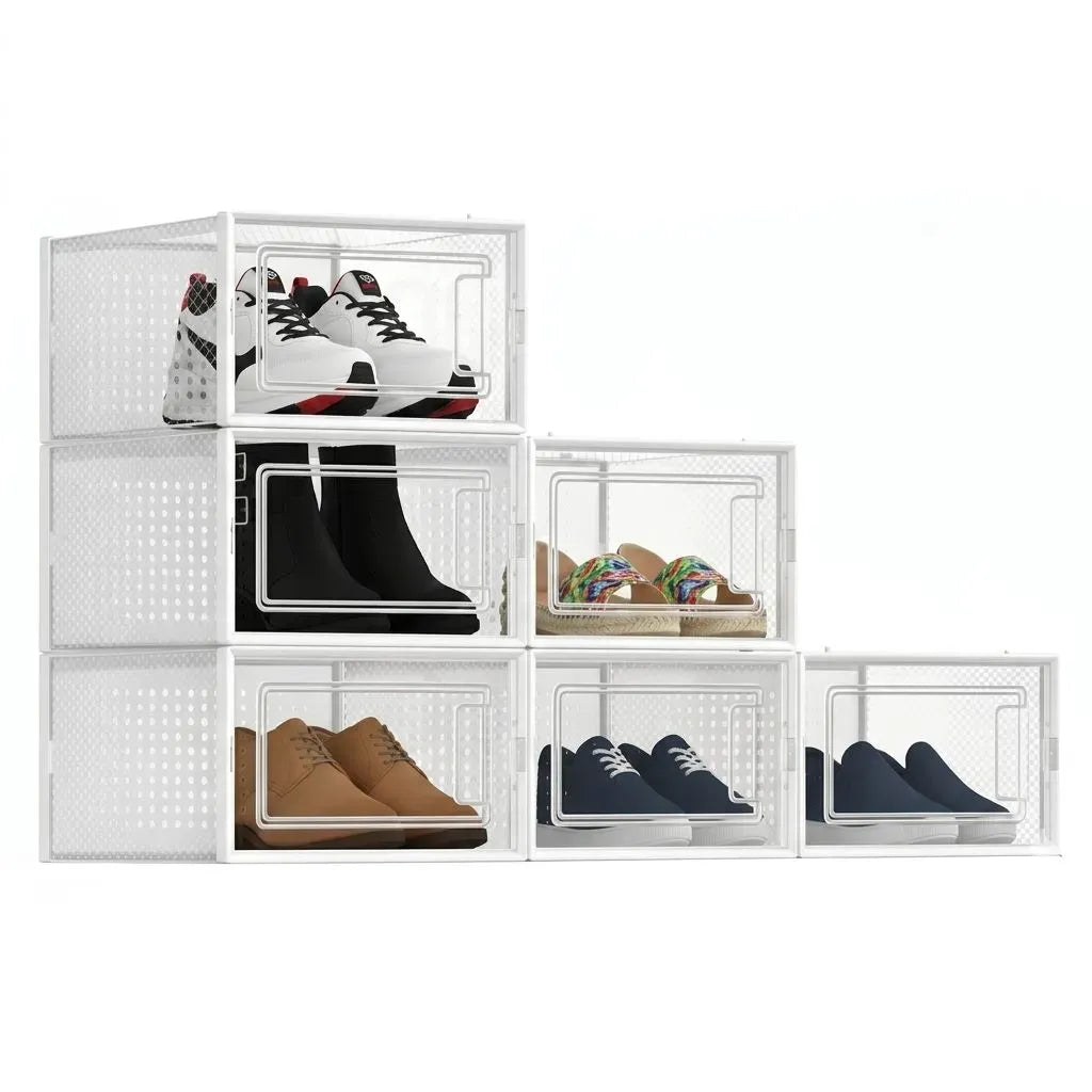 CARLA HOME 6-Pack Clear Stackable Shoe Storage Boxes - White - Shoe Box Storage