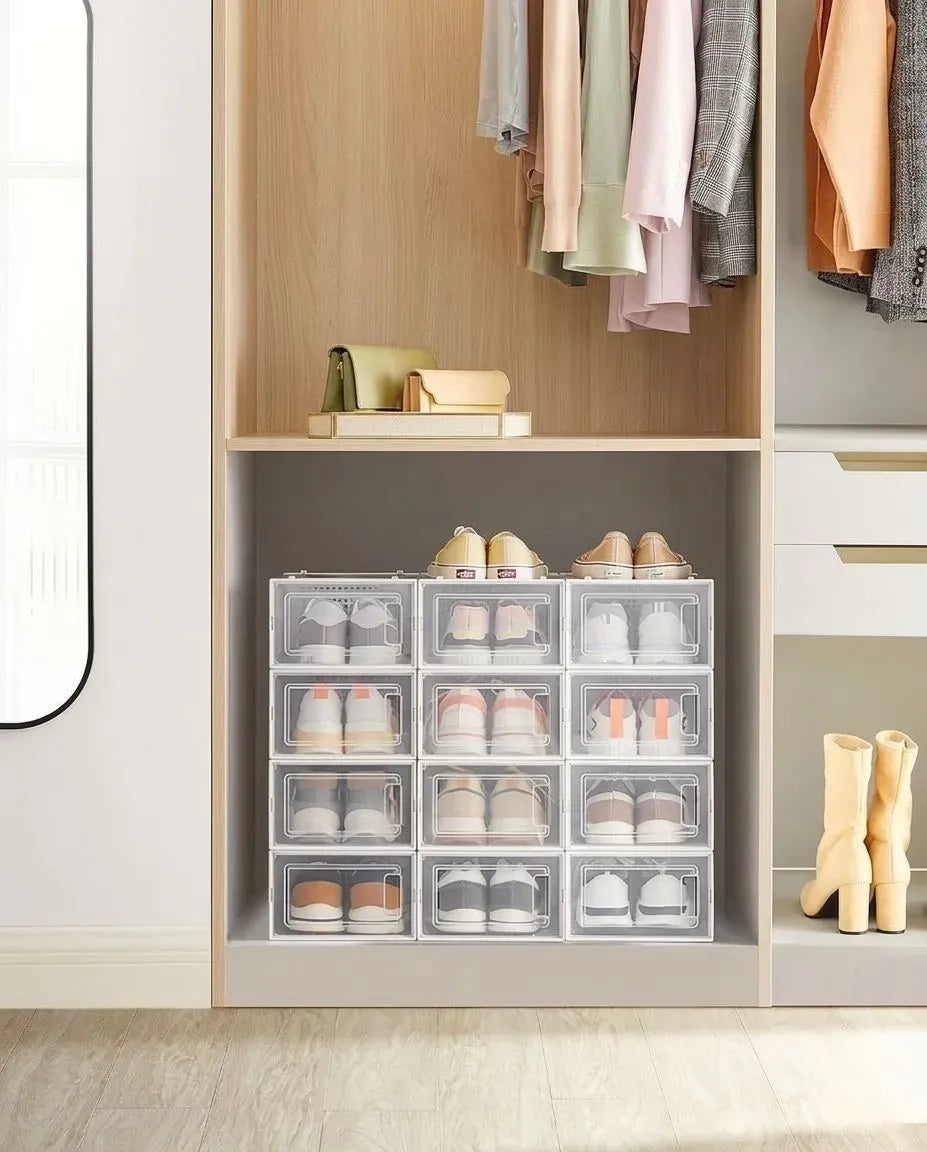 CARLA HOME 6-Pack Clear Stackable Shoe Storage Boxes - White - Shoe Box Storage