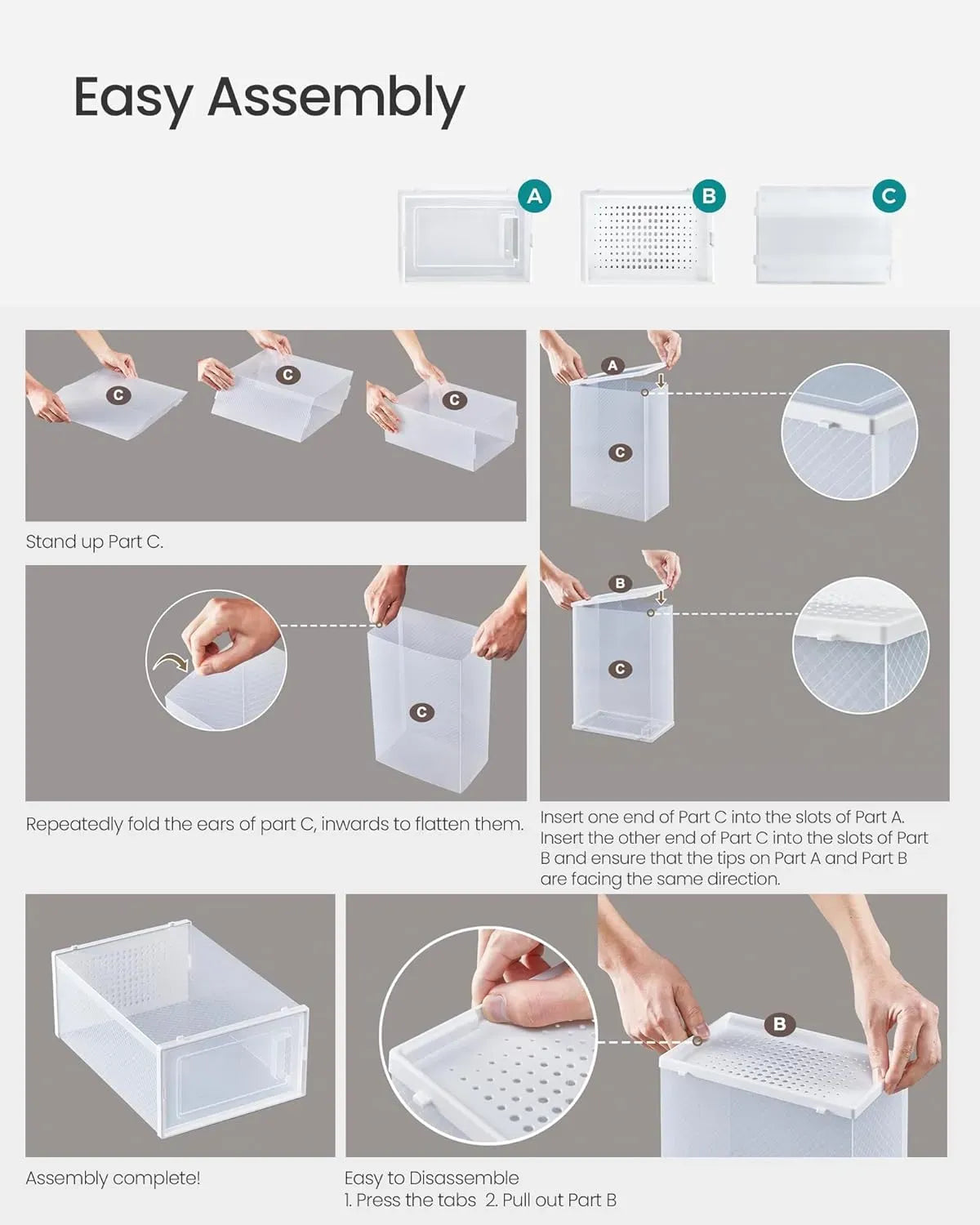 CARLA HOME 6-Pack Clear Stackable Shoe Storage Boxes - White - Shoe Box Storage