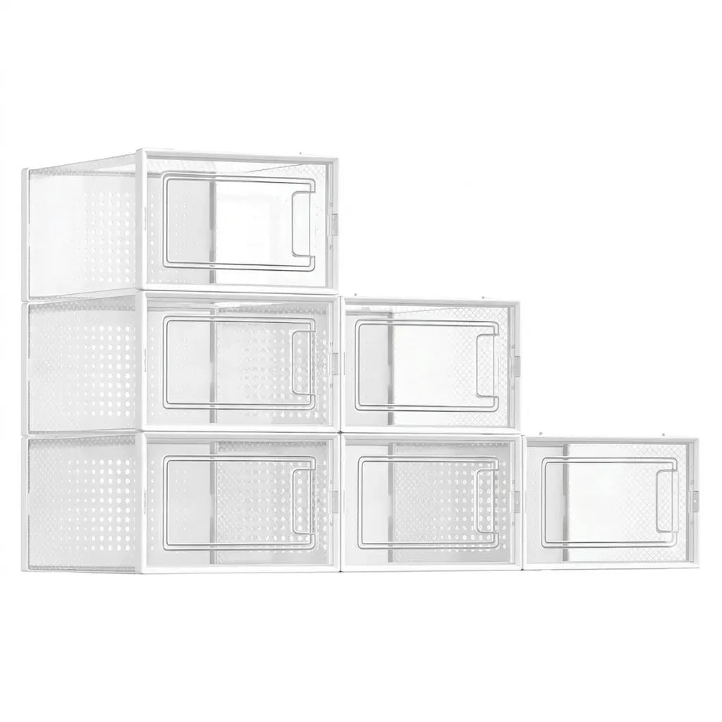 CARLA HOME 6-Pack Clear Stackable Shoe Storage Boxes - White - Shoe Box Storage