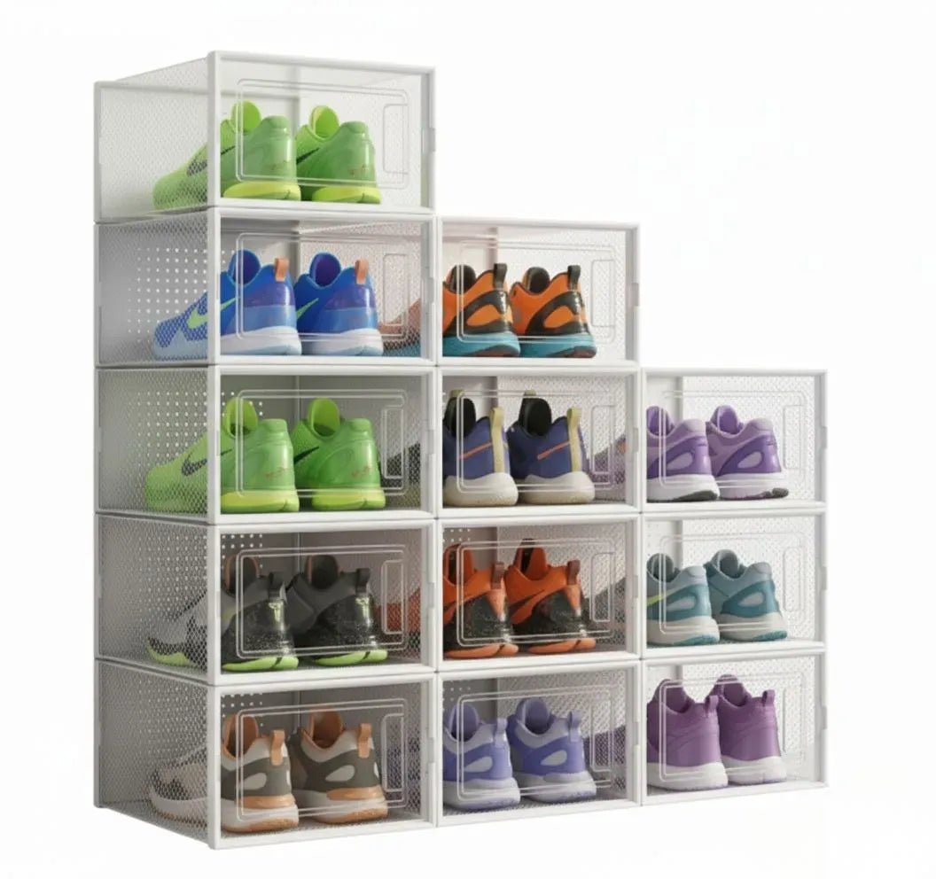 CARLA HOME 12-Pack Clear Shoe Storage Boxes - Stackable - White - Shoe Box Storage