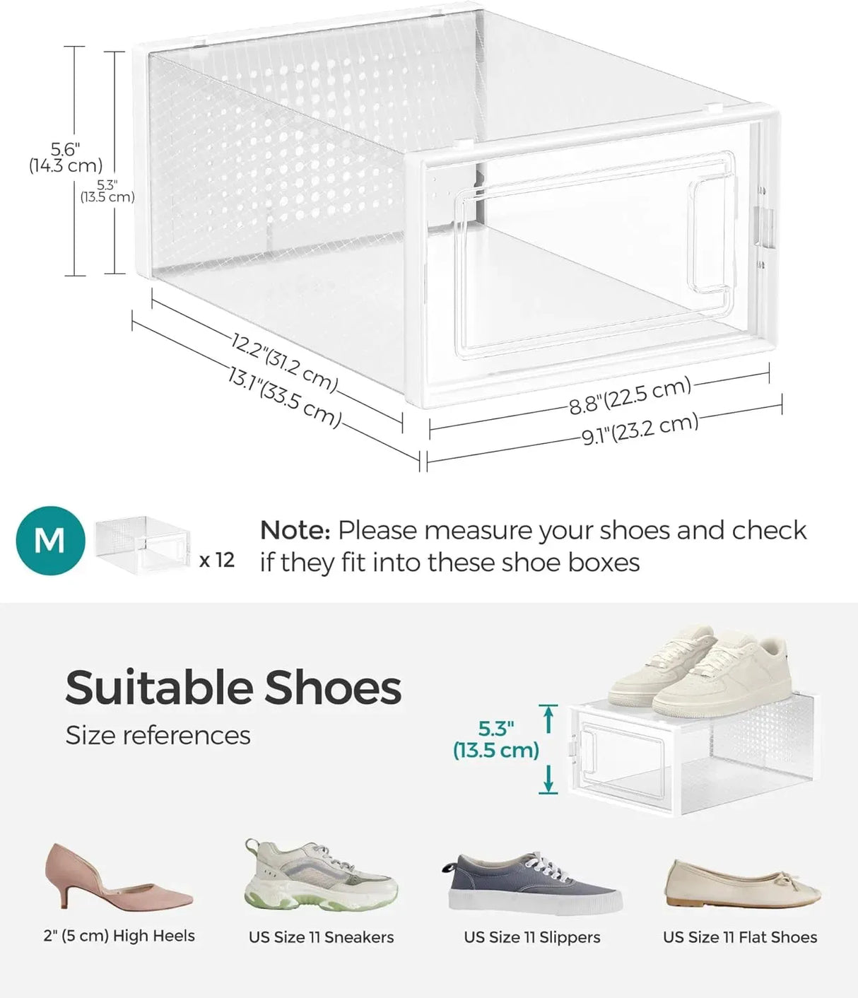 CARLA HOME 12-Pack Clear Shoe Storage Boxes - Stackable - White - Shoe Box Storage