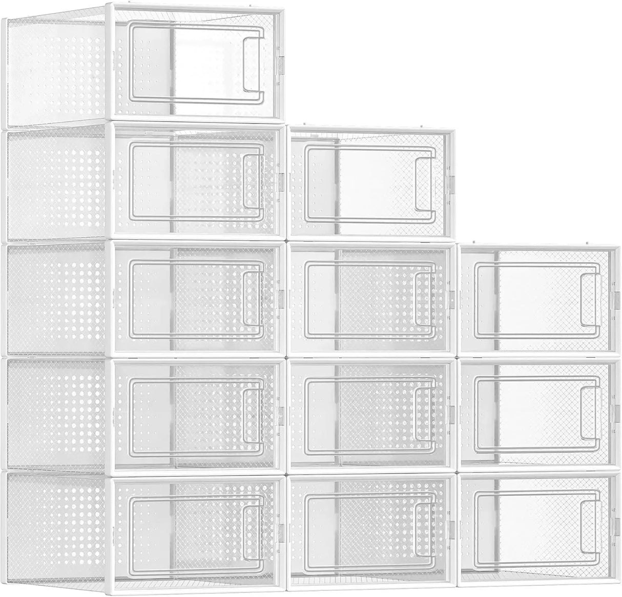 CARLA HOME 12-Pack Clear Shoe Storage Boxes - Stackable - White - Shoe Box Storage