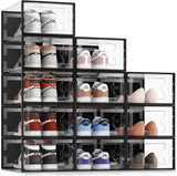 CARLA HOME 12-Pack Clear Stackable Shoe Storage Boxes - Black - Shoe Box Storage
