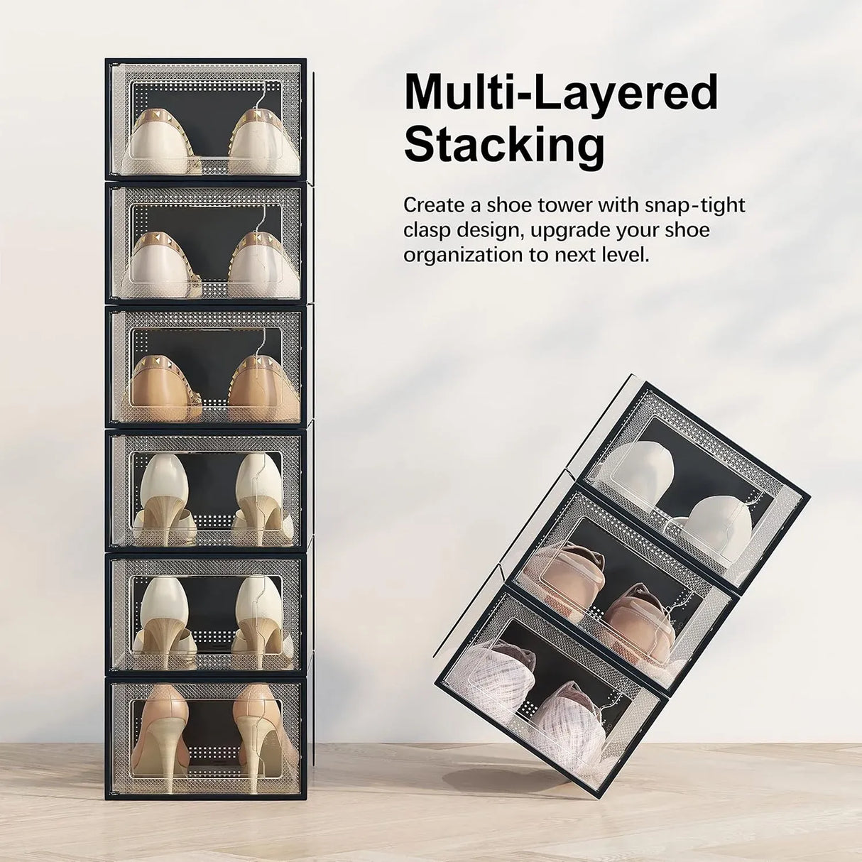 CARLA HOME 12-Pack Clear Stackable Shoe Storage Boxes - Black - Shoe Box Storage