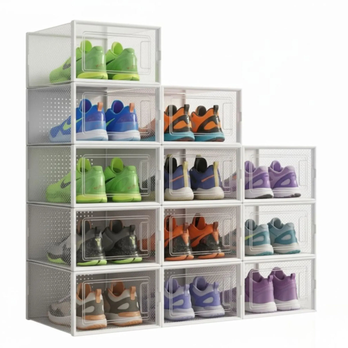 CARLA HOME 12-Pack Clear Stackable Shoe Storage Boxes - White - Shoe Box Storage