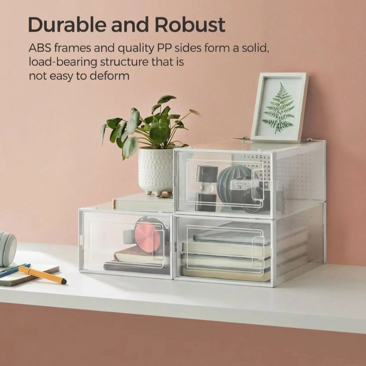 CARLA HOME 12-Pack Clear Stackable Shoe Storage Boxes - White - Shoe Box Storage