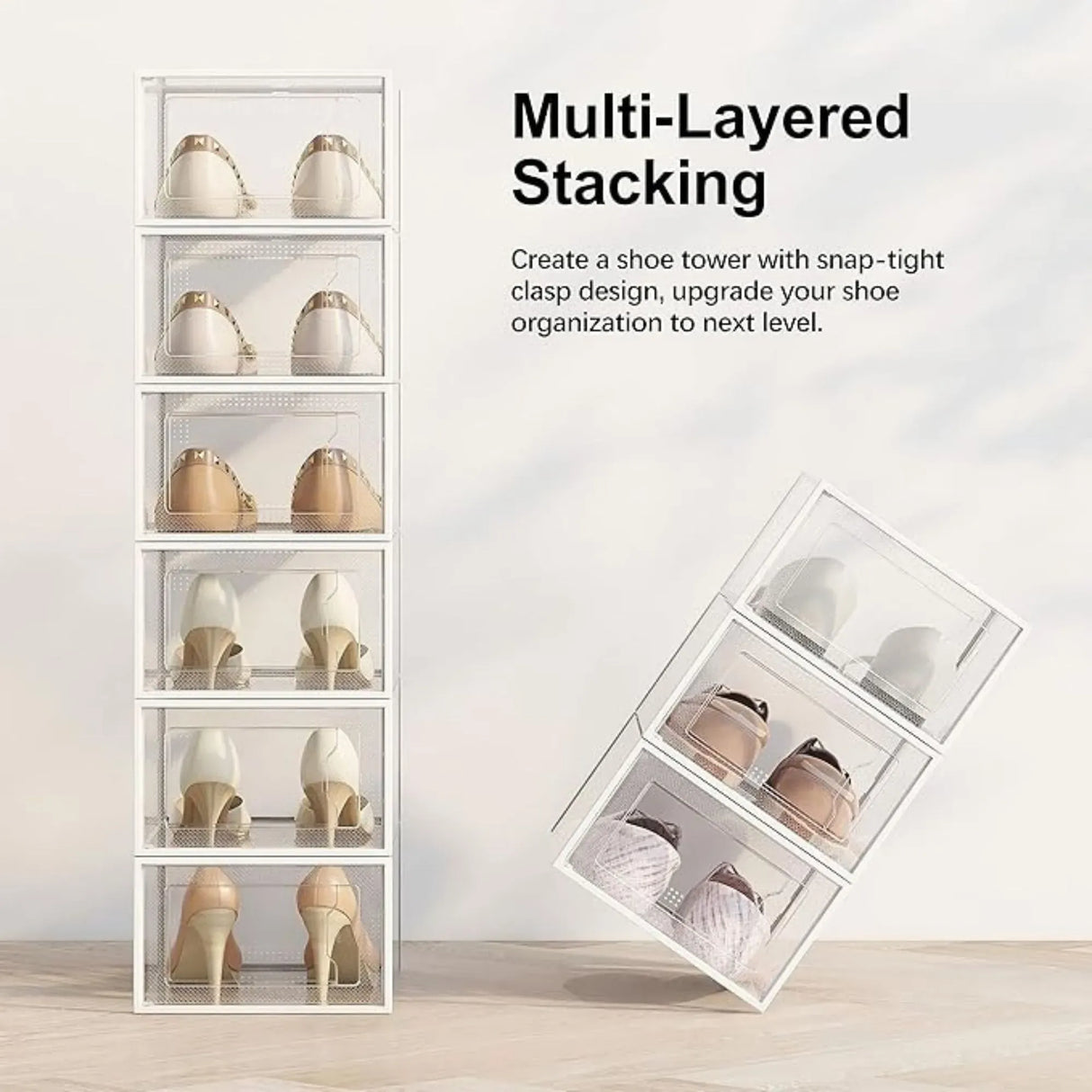 CARLA HOME 12-Pack Clear Stackable Shoe Storage Boxes - White - Shoe Box Storage