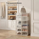 CARLA HOME 12-Pack Clear Stackable Shoe Storage Boxes - White - Shoe Box Storage - Low Angle