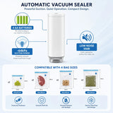 CARLA HOME Automatic Vacuum Sealer Kit - 10 Reusable Bags - White - Food Vacuum Set - Side View