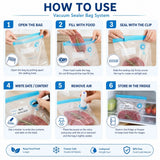 CARLA HOME Automatic Vacuum Sealer Kit - 10 Reusable Bags - White - Food Vacuum Set - Close-Up Angle