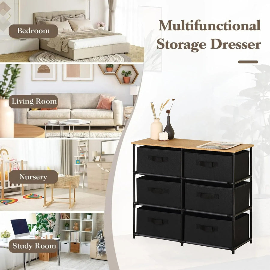CARLA HOME 6 Drawer Fabric Storage Dresser - Steel Frame - Black - Storage Rack - Rustic