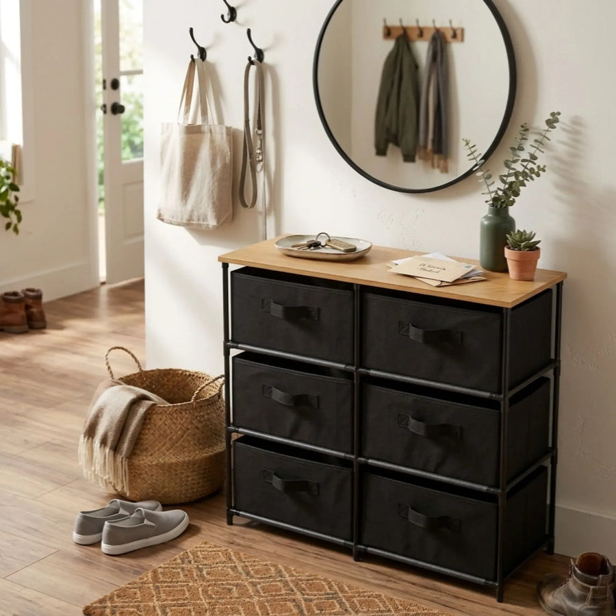 CARLA HOME 6 Drawer Fabric Storage Dresser - Steel Frame - Black - Storage Rack - Rustic