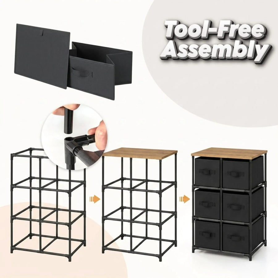 CARLA HOME 6 Drawer Fabric Storage Dresser - Steel Frame - Black - Storage Rack - Rustic