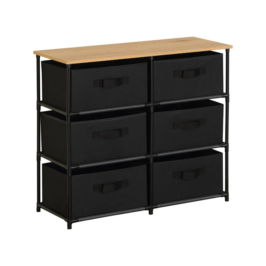 CARLA HOME 6 Drawer Fabric Storage Dresser - Steel Frame - Black - Storage Rack - Rustic