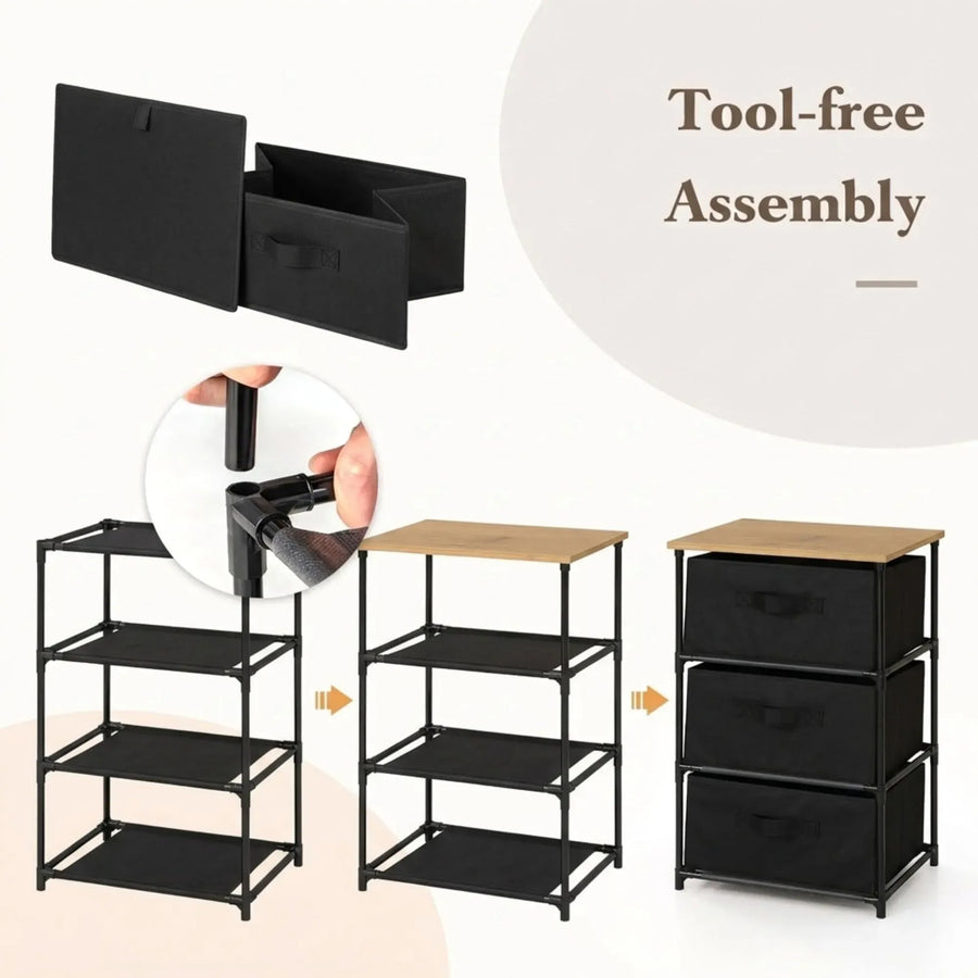 CARLA HOME 8 Drawer Fabric Storage Dresser - Steel Frame - Black - Storage Rack - Rustic