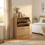 CARLA HOME 2 Flip Drawer Shoe Cabinet - Hidden Storage - Modern - Shoe Storage Cabinet - Oak