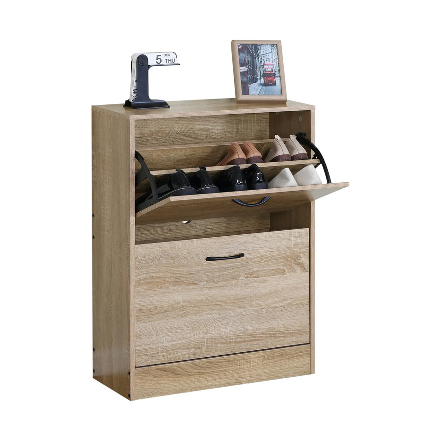 CARLA HOME 2 Flip Drawer Shoe Cabinet - Hidden Storage - Modern - Shoe Storage Cabinet - Oak