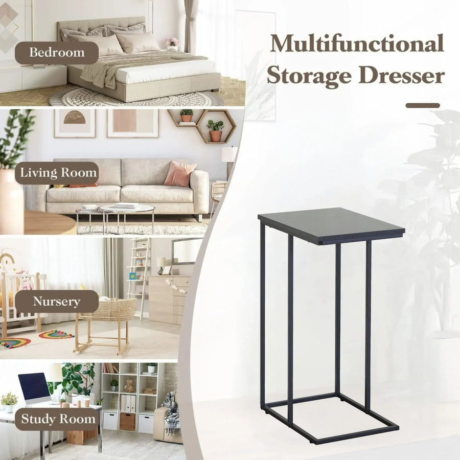 CARLA HOME C - Shape Side Table - Black Metal End Table - Classic - 2 - tier Side Table