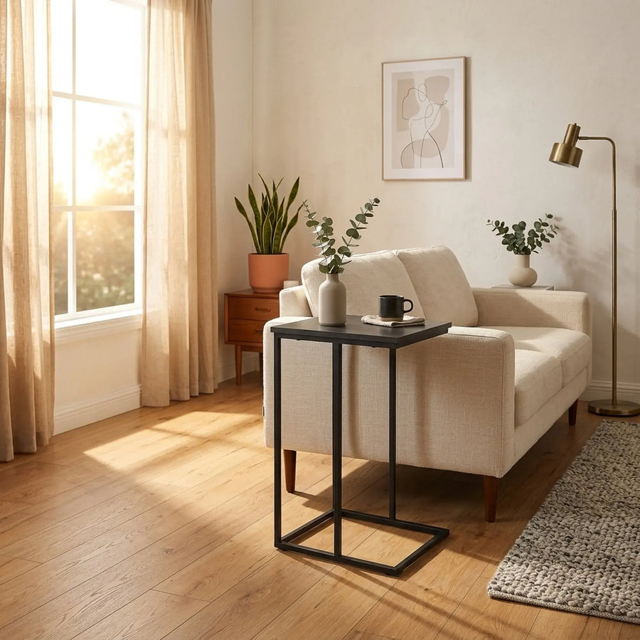 CARLA HOME C - Shape Side Table - Black Metal End Table - Classic - 2 - tier Side Table