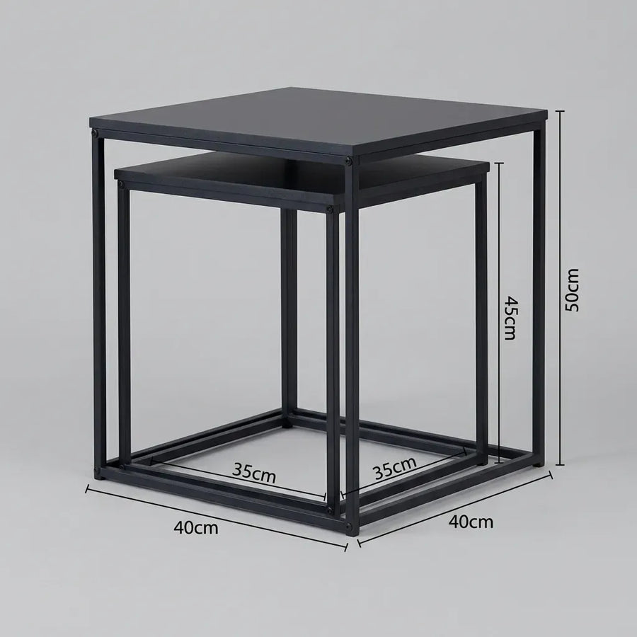CARLA HOME Nesting Side Table Set of 2 - Black Steel Frame - Classic - Tables Living Room