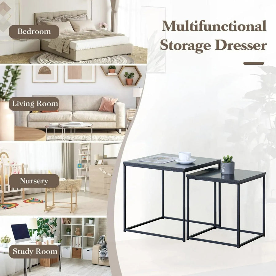 CARLA HOME Nesting Side Table Set of 2 - Black Steel Frame - Classic - Tables Living Room