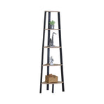 CARLA HOME 5 Tier Corner Shelf - Ladder Bookshelf - Metal Frame - Brown - Rustic